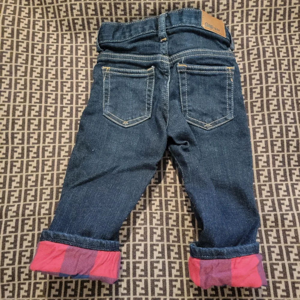 Gap Jeans Buffalo Plaid Flannel Lined Toddler Size 18- 24 months blue jeans pant